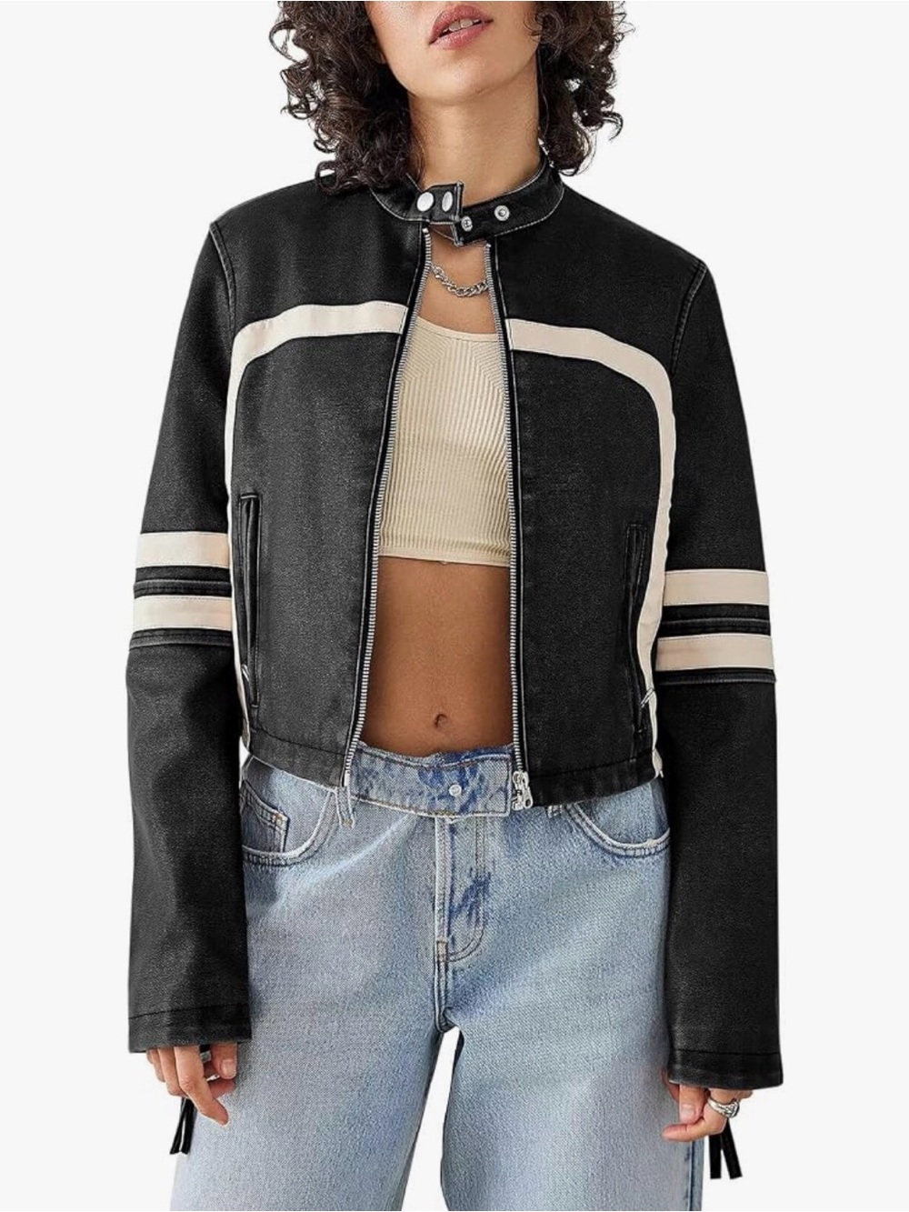 Womens Faux Leather Jackets Cropped Racer Moto Biker